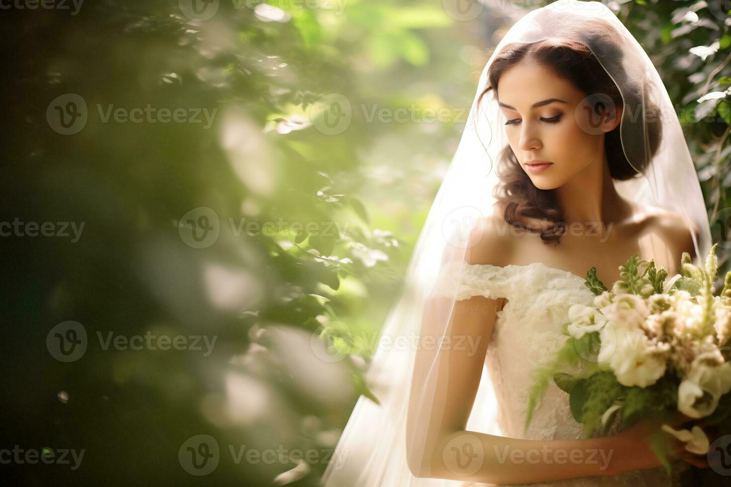 Beautiful asian girl on bride dress AI Generative photo