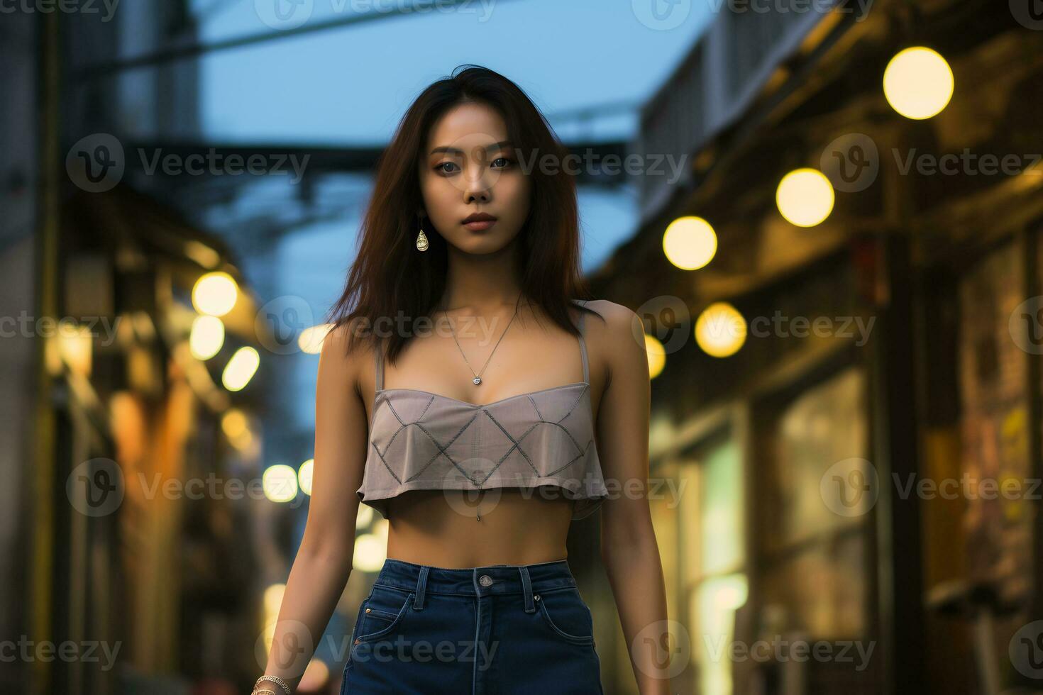 Beautiful asian girl on trandy casual outfit AI Generative photo