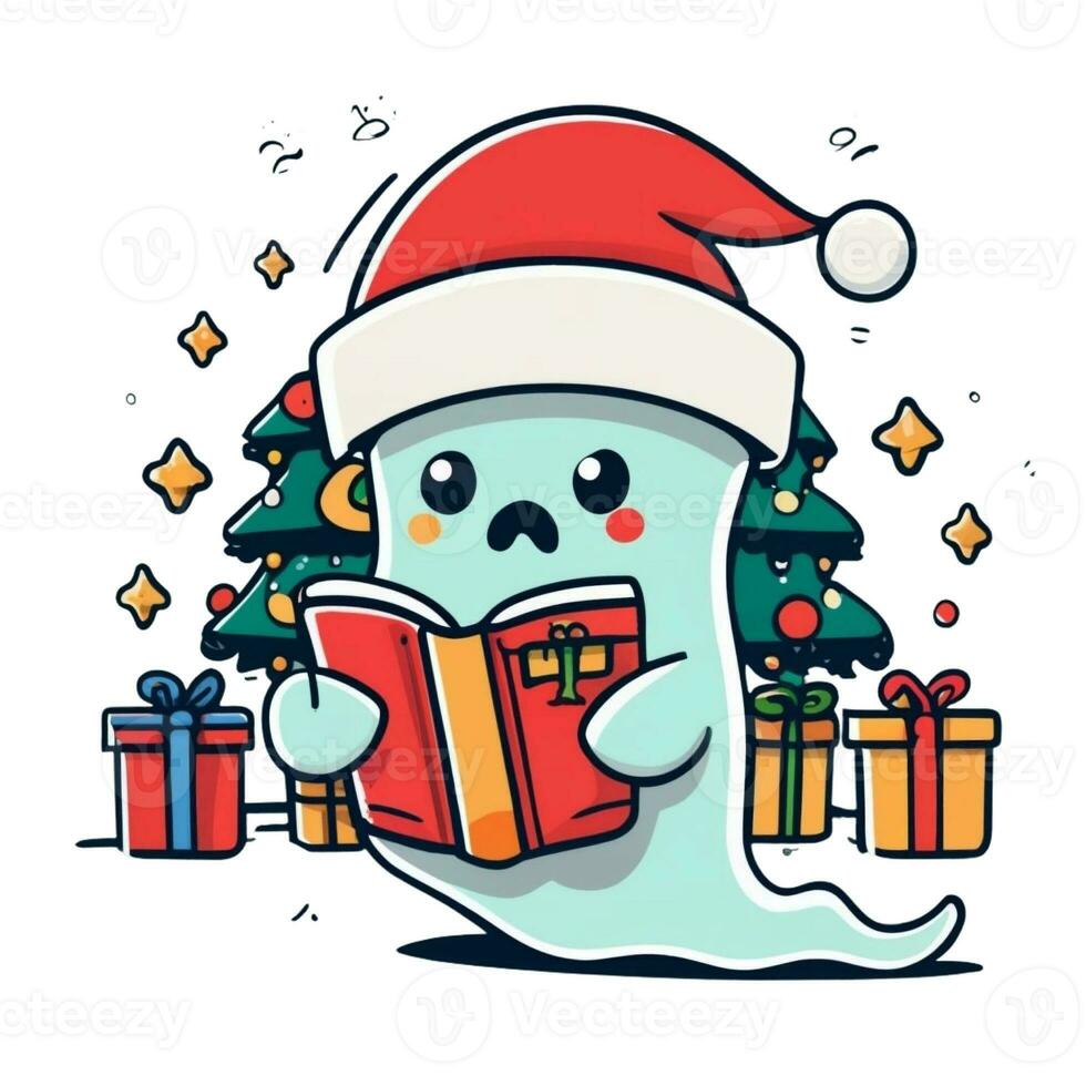 ghost in santa hat reading a book christmas artwork photo