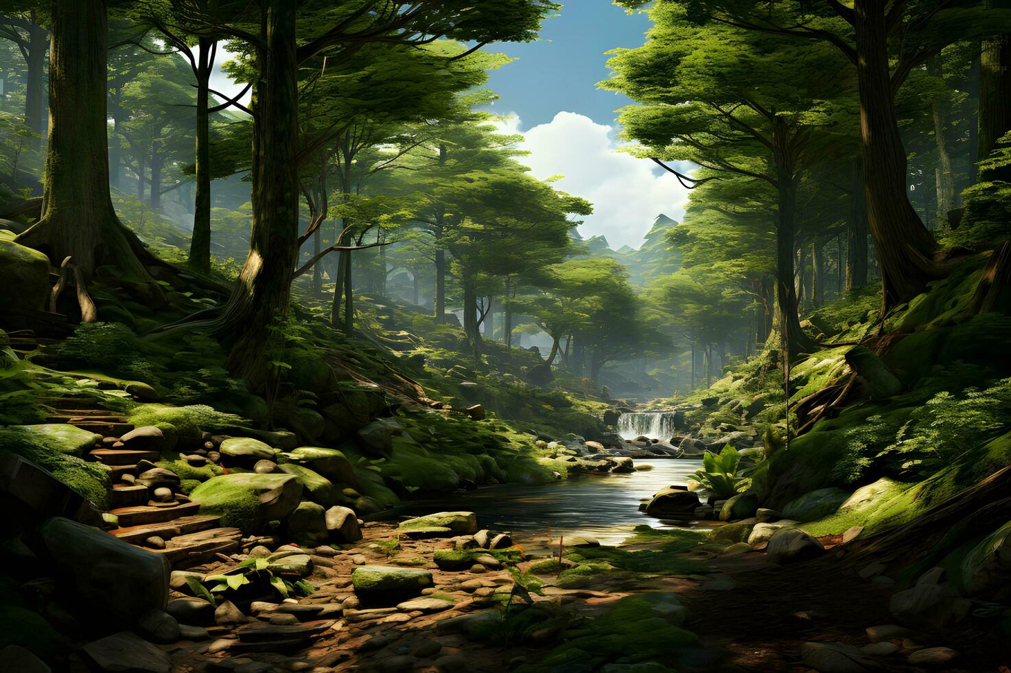View of the dense of forest AI Generative photo