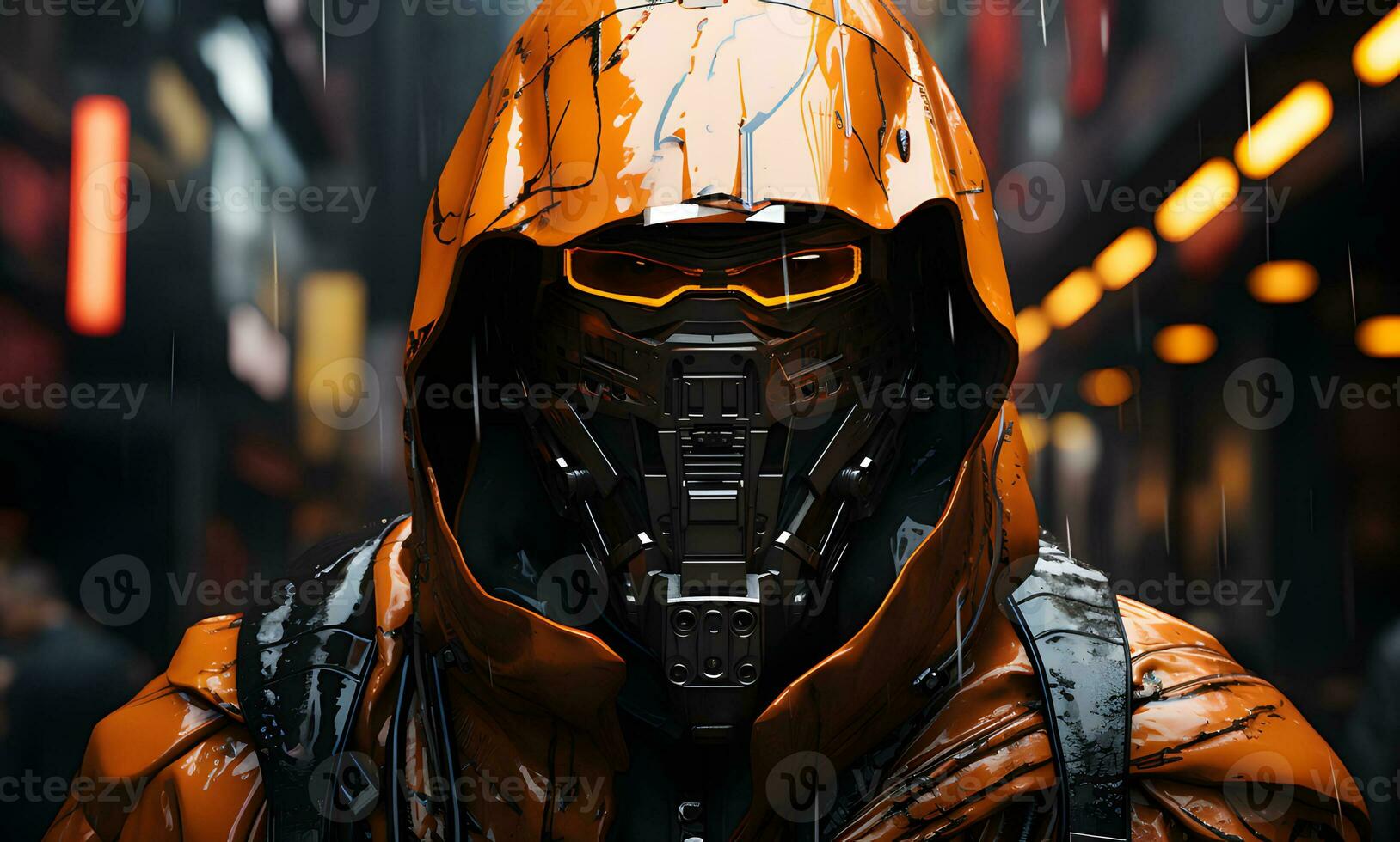 View of futuristic dressed cyber soldier AI Generative photo