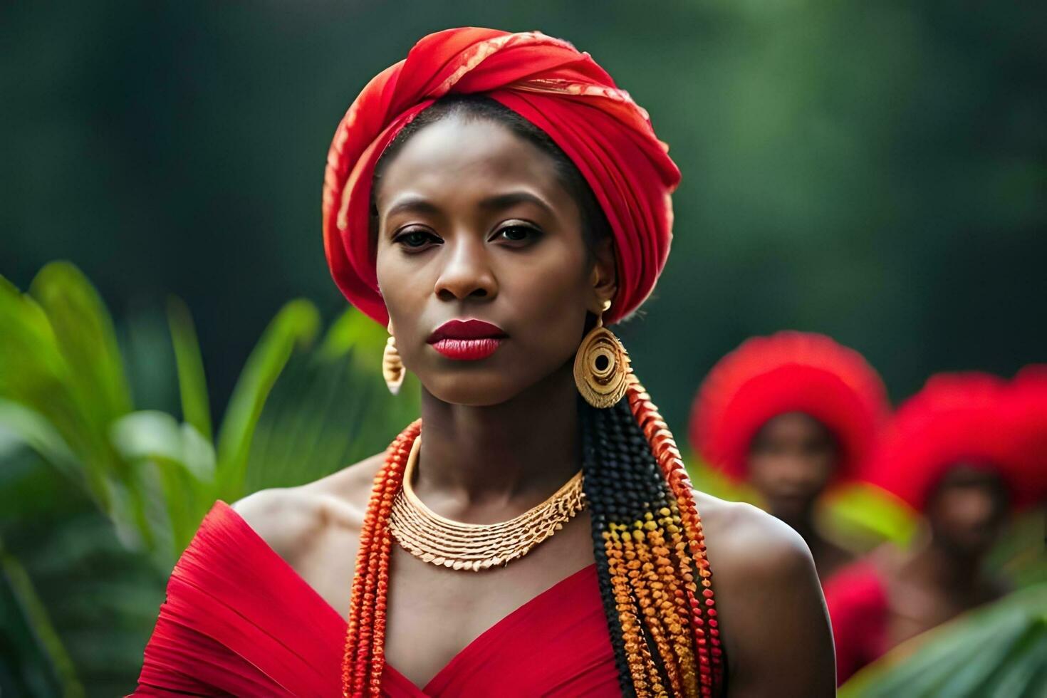 a beautiful woman in a red dress and turban. AI-Generated photo