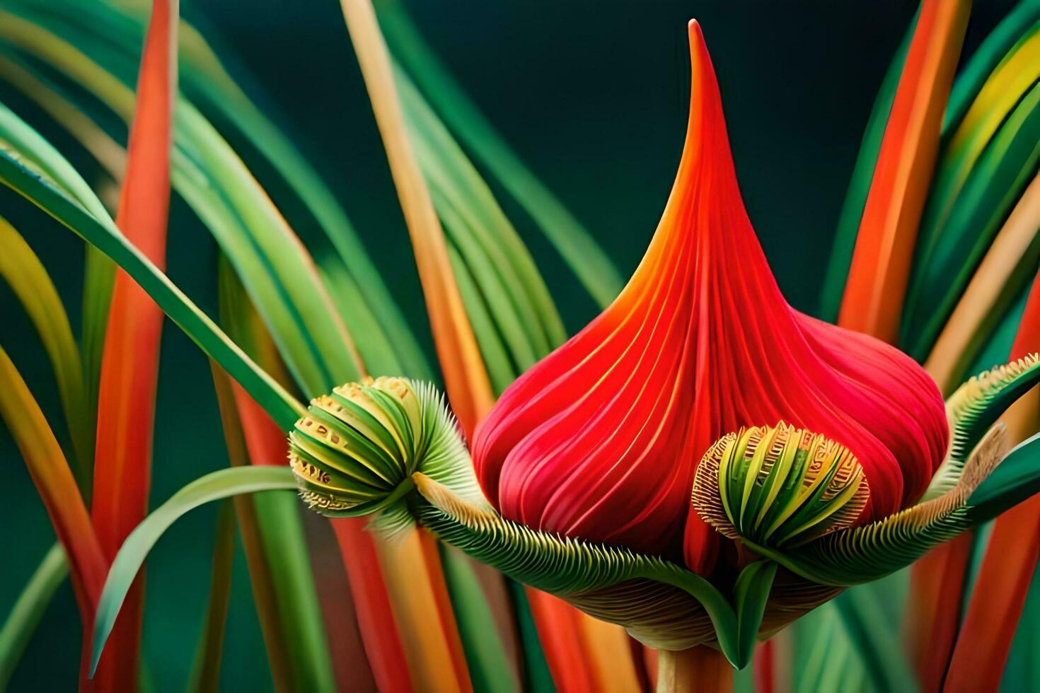 un rojo flor con verde hojas y rojo pétalos generado por ai foto