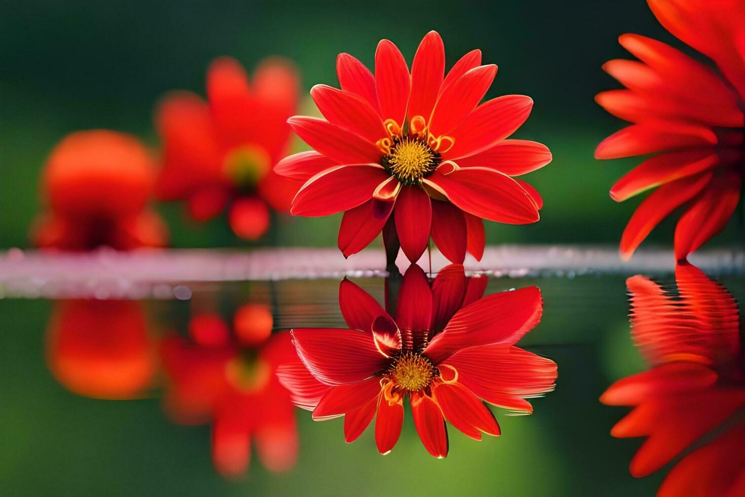 red flowers in water with reflection. AI-Generated photo