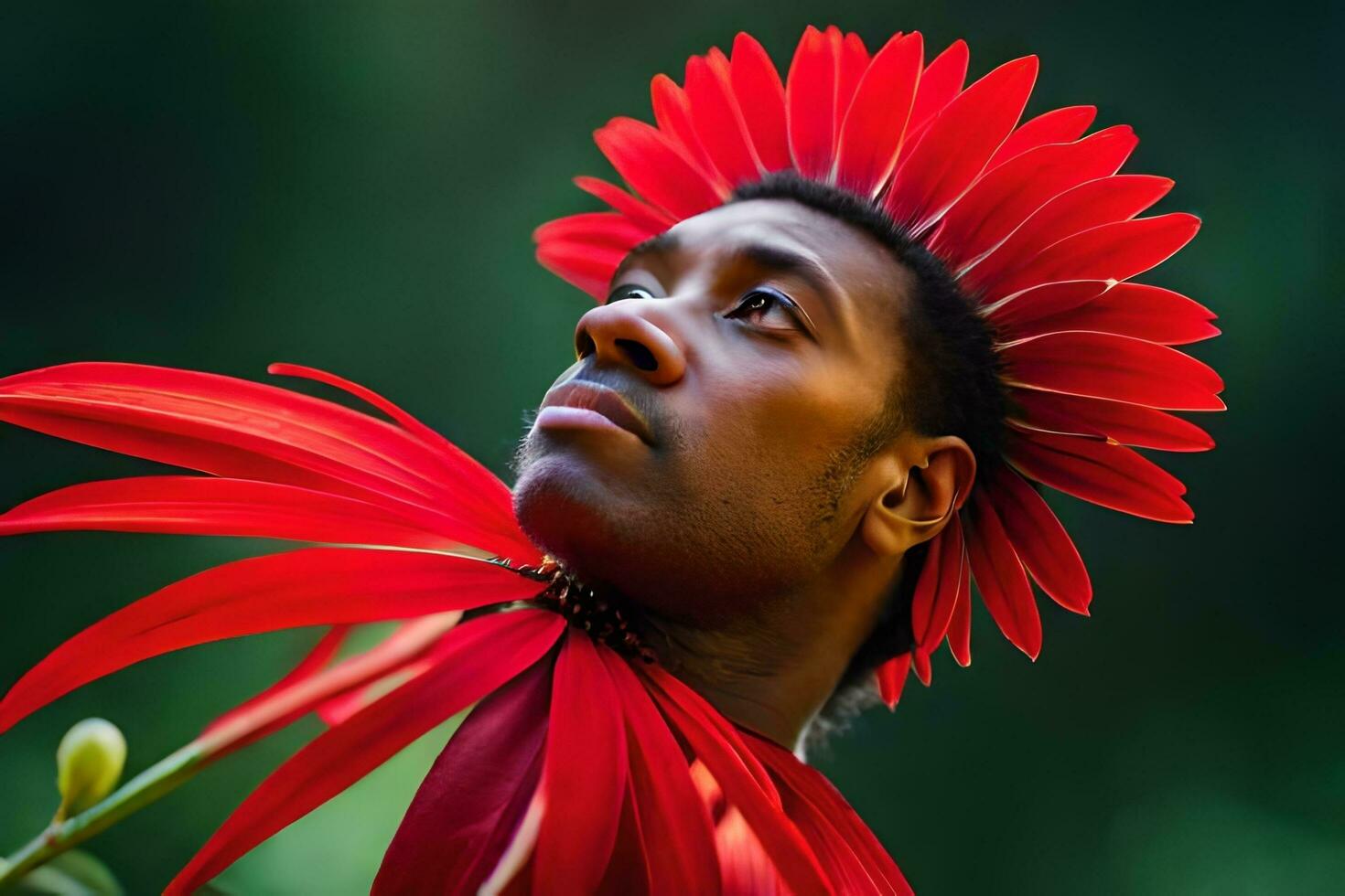 a man with a flower in his hair. AI-Generated photo