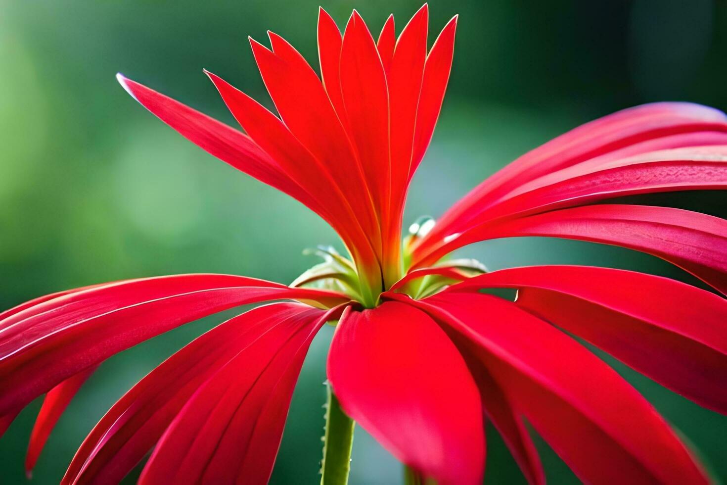 a red flower with green leaves in the background. AI-Generated photo