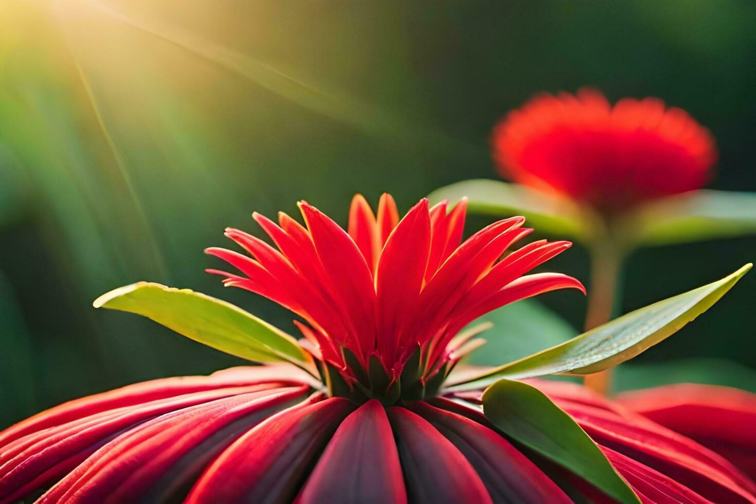 red flower with sun shining through. AI-Generated photo