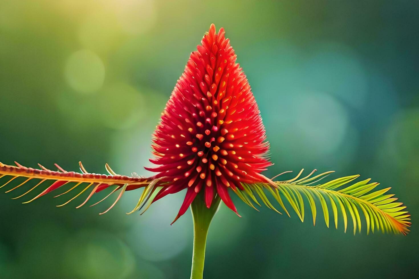 a red flower with a green stem. AI-Generated photo
