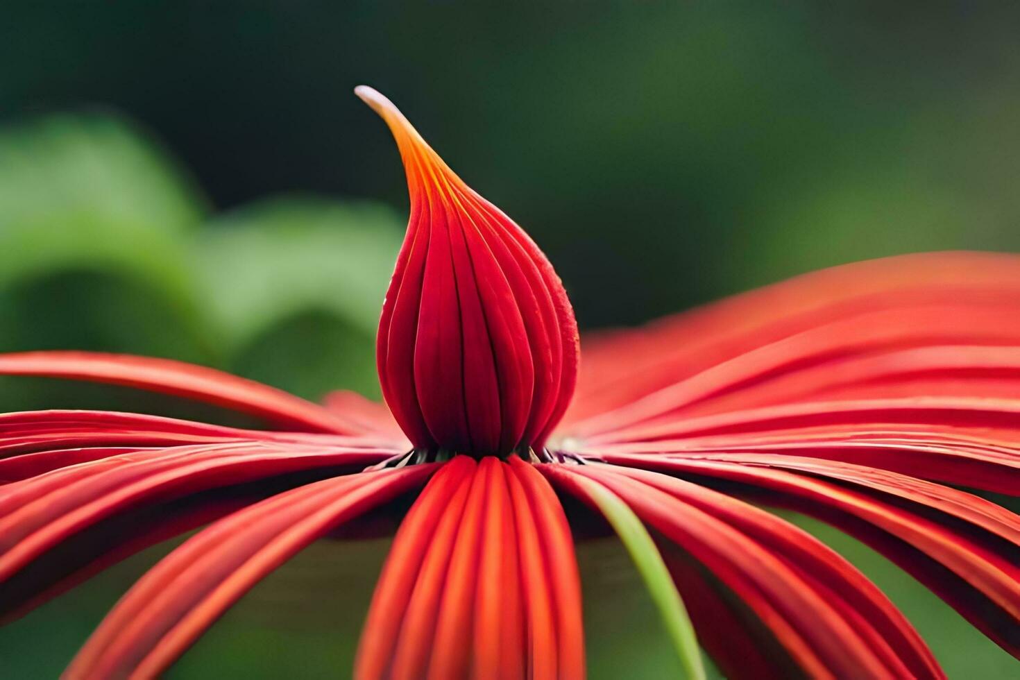 a close up of a red flower with a green background. AI-Generated photo