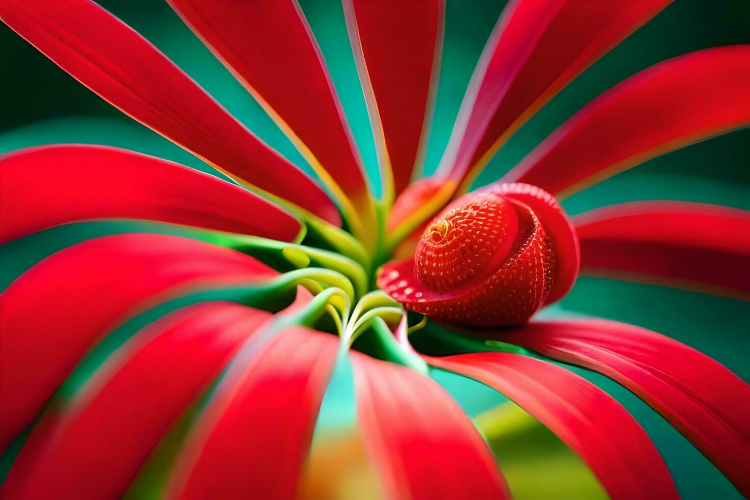 a close up of a red flower with a green background. AI-Generated photo