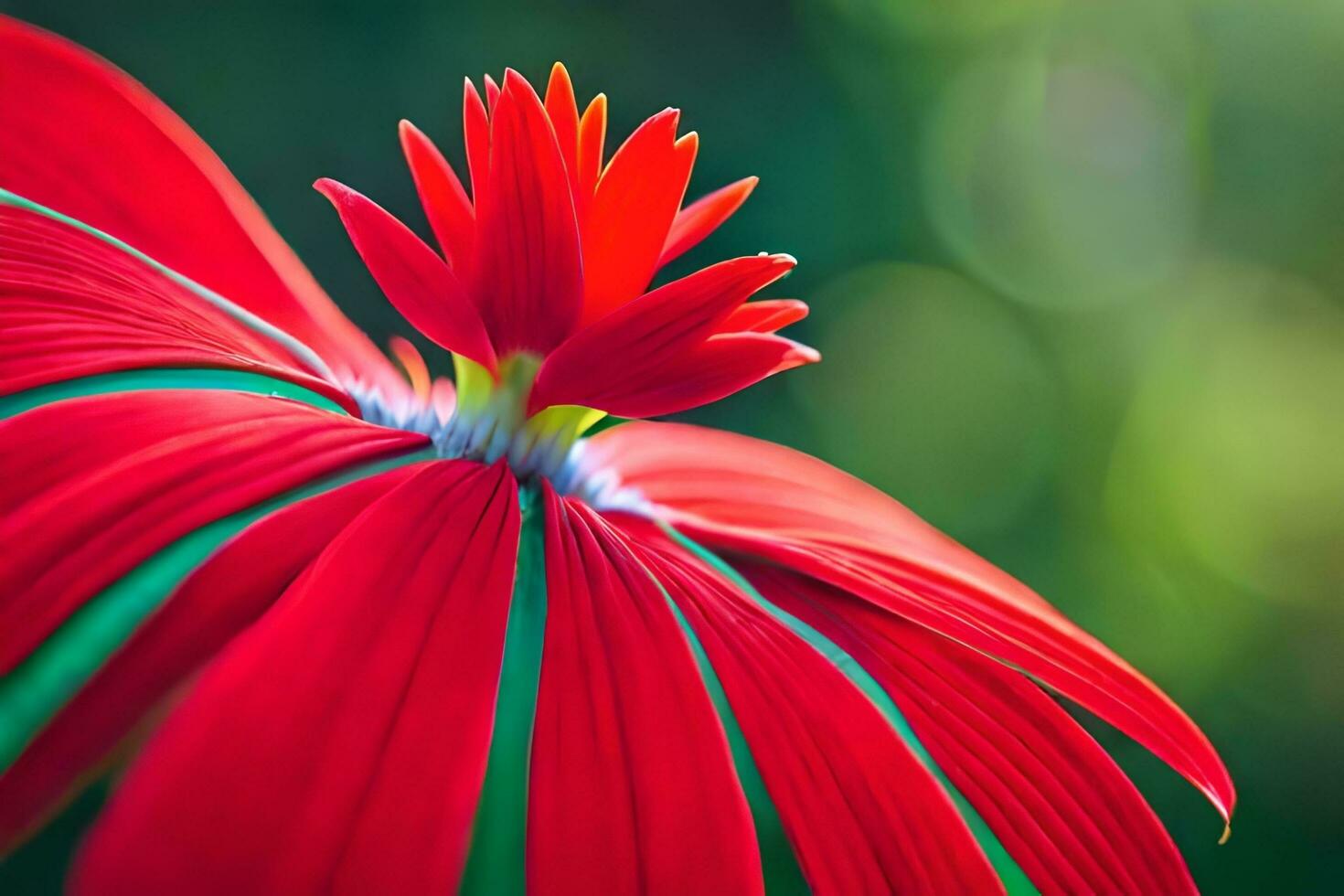 a red flower with a green center. AI-Generated photo