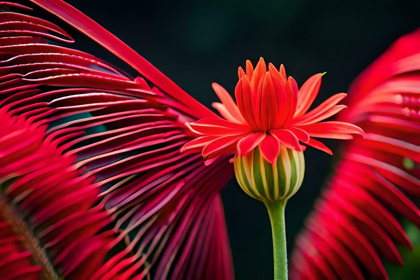 a red flower is surrounded by red leaves. AI-Generated photo