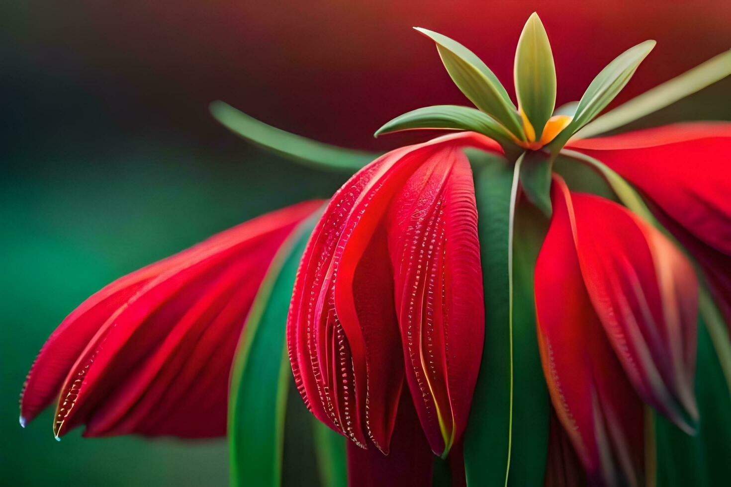 red flowers with green leaves in the background. AI-Generated photo