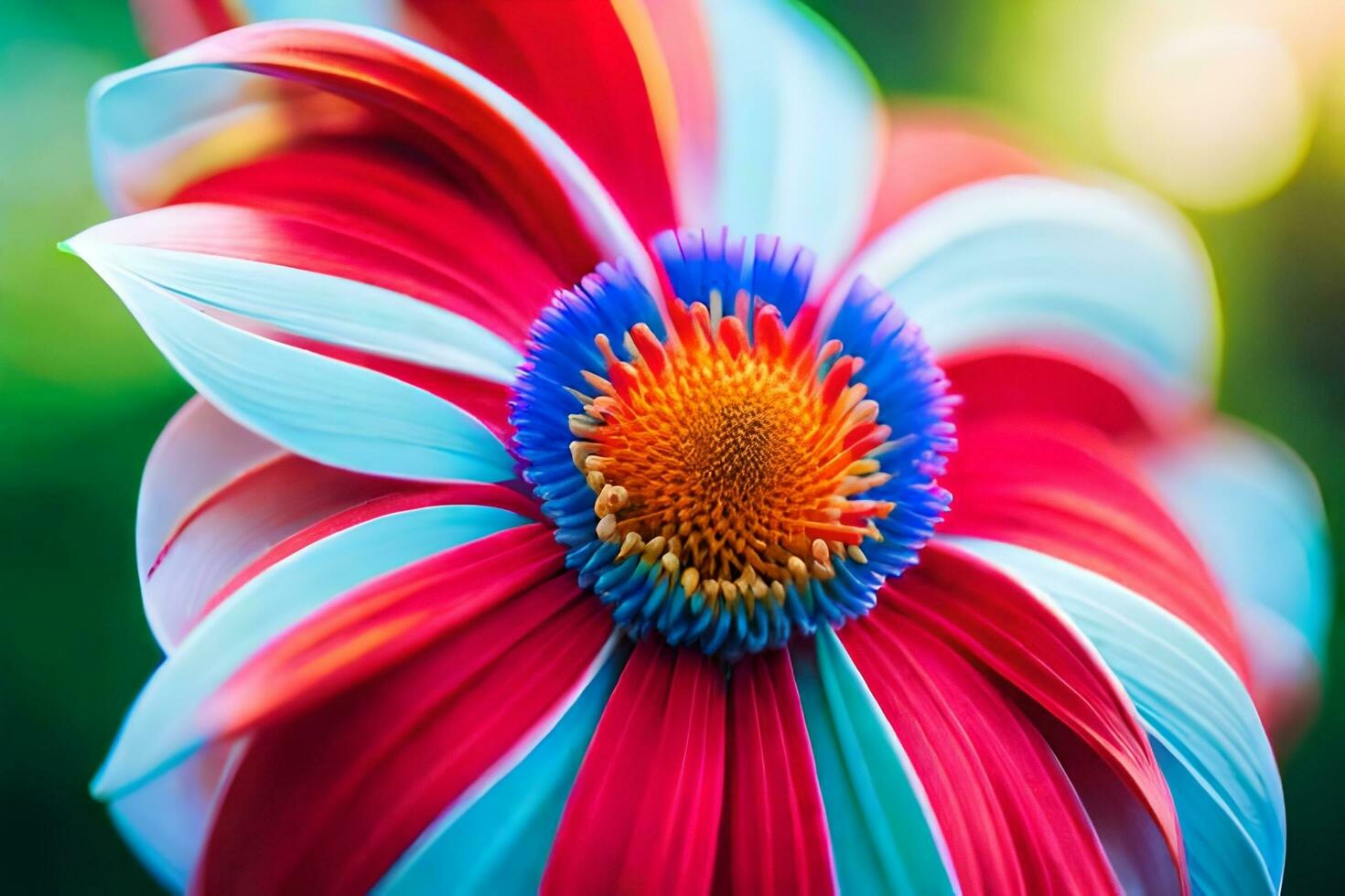 a close up of a red and blue flower. AI-Generated photo