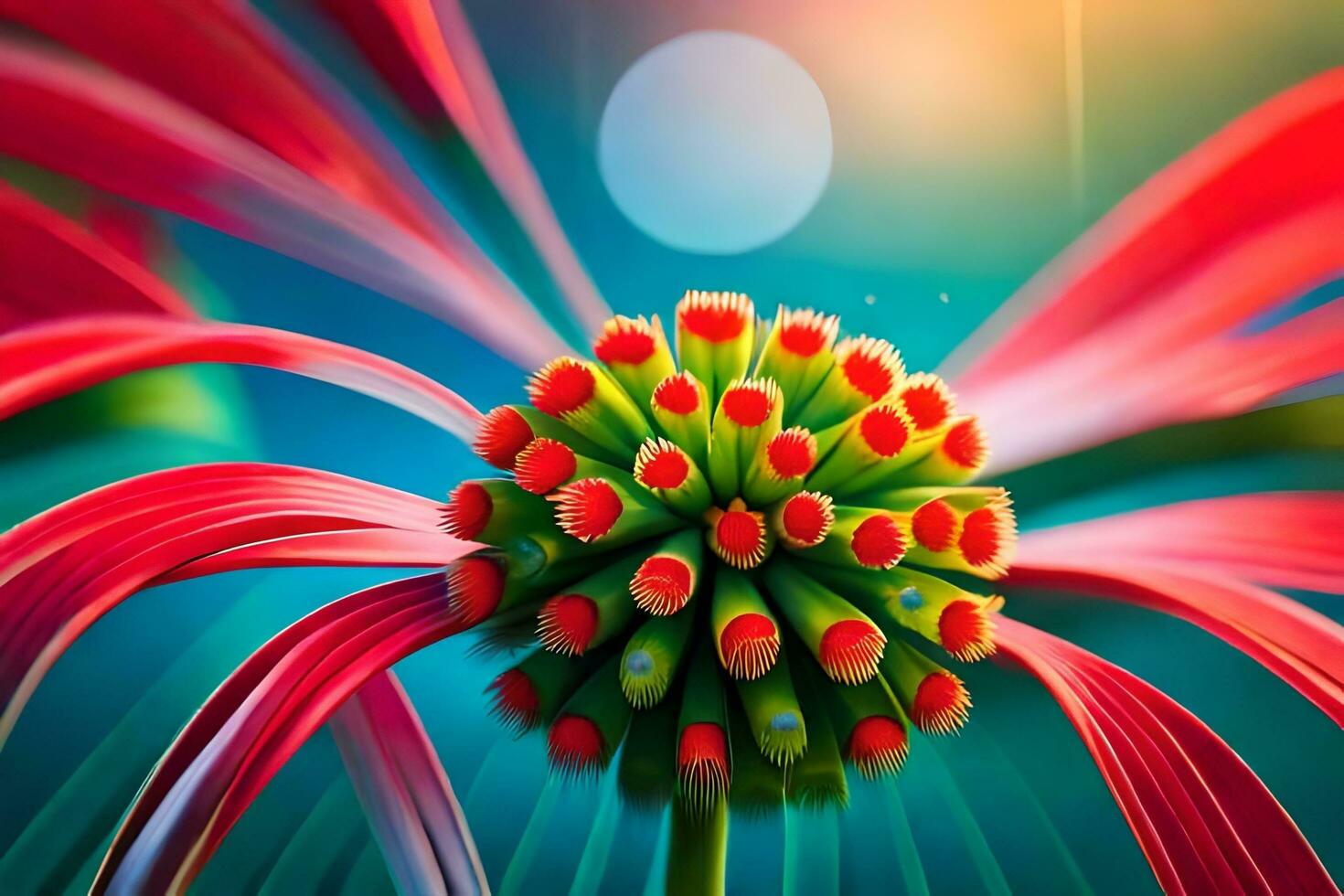 a red flower with green leaves and red petals. AI-Generated photo