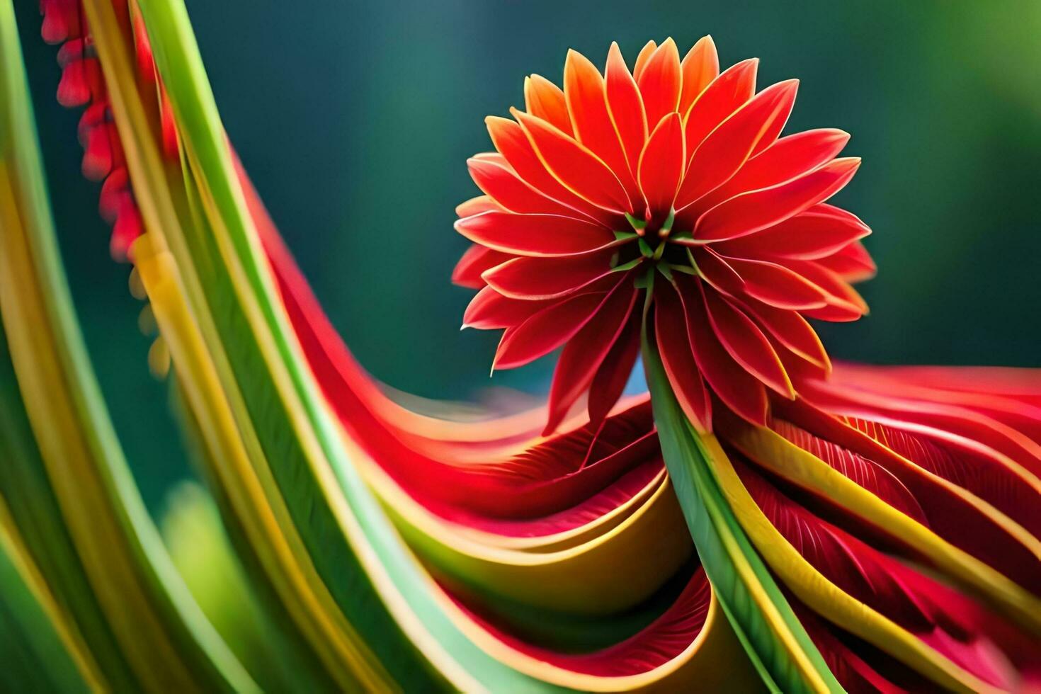 un rojo flor es en el centrar de un vistoso remolino. generado por ai foto