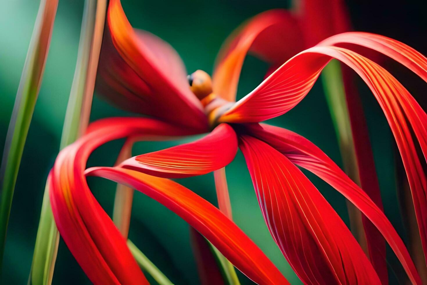 a close up of red flowers with green leaves. AI-Generated photo
