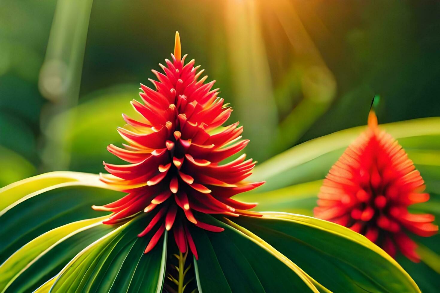 red flowers on a plant in the sun. AI-Generated photo