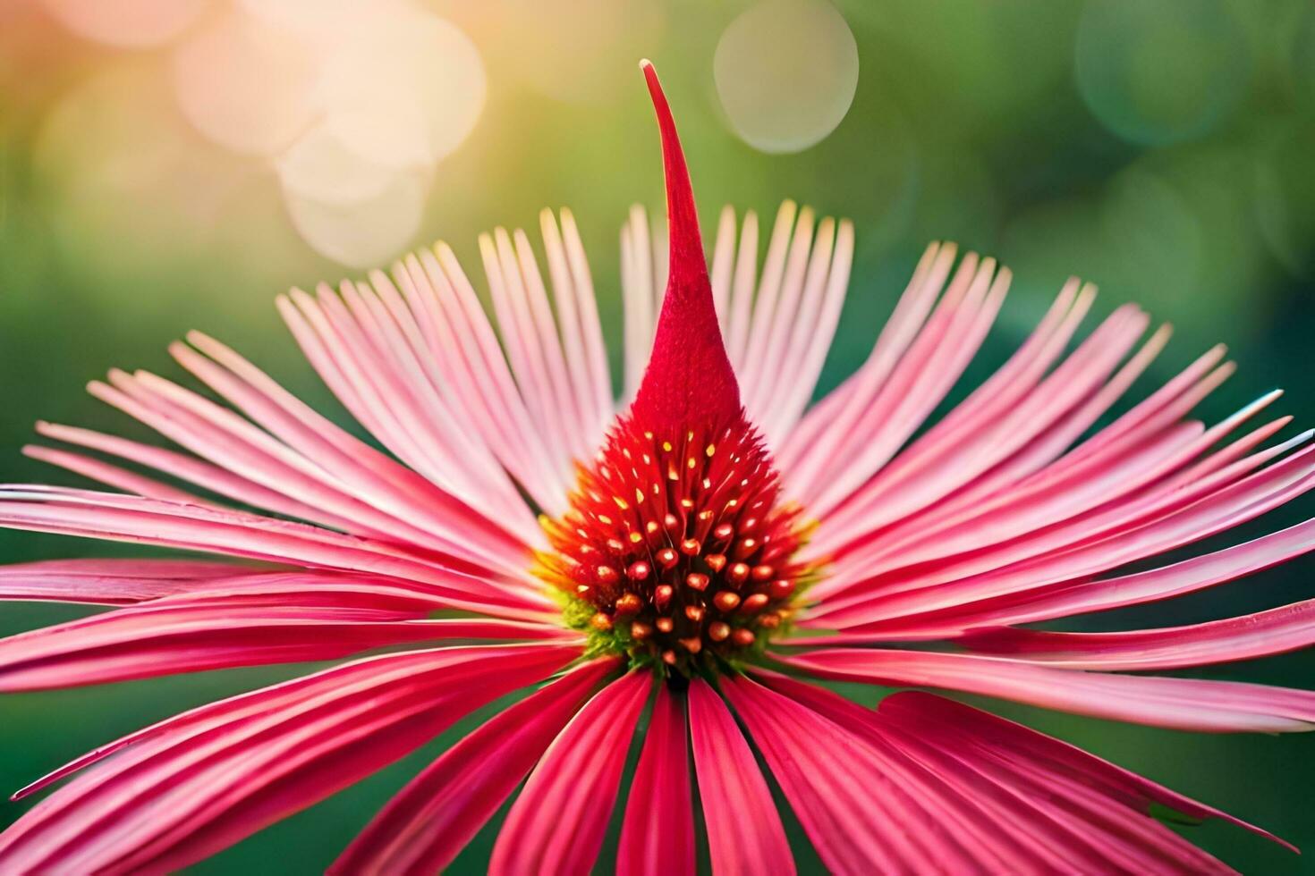 a pink flower with a bright green background. AI-Generated photo