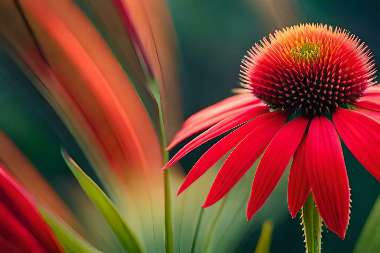 a red flower with a green background. AI-Generated photo