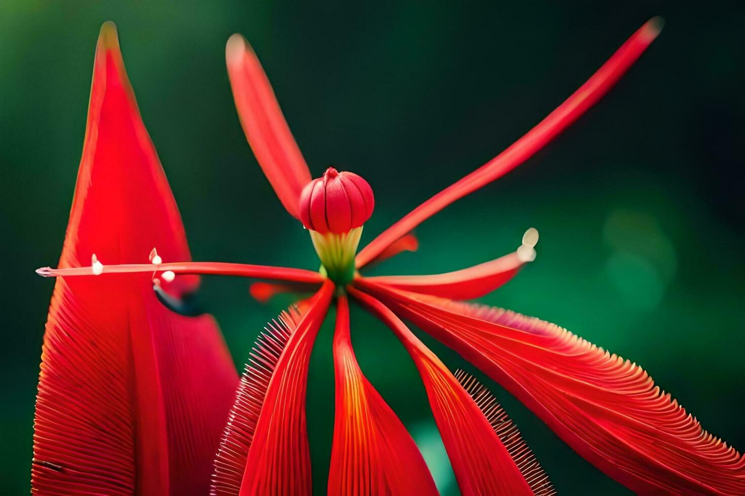 a red flower with a green background. AI-Generated photo
