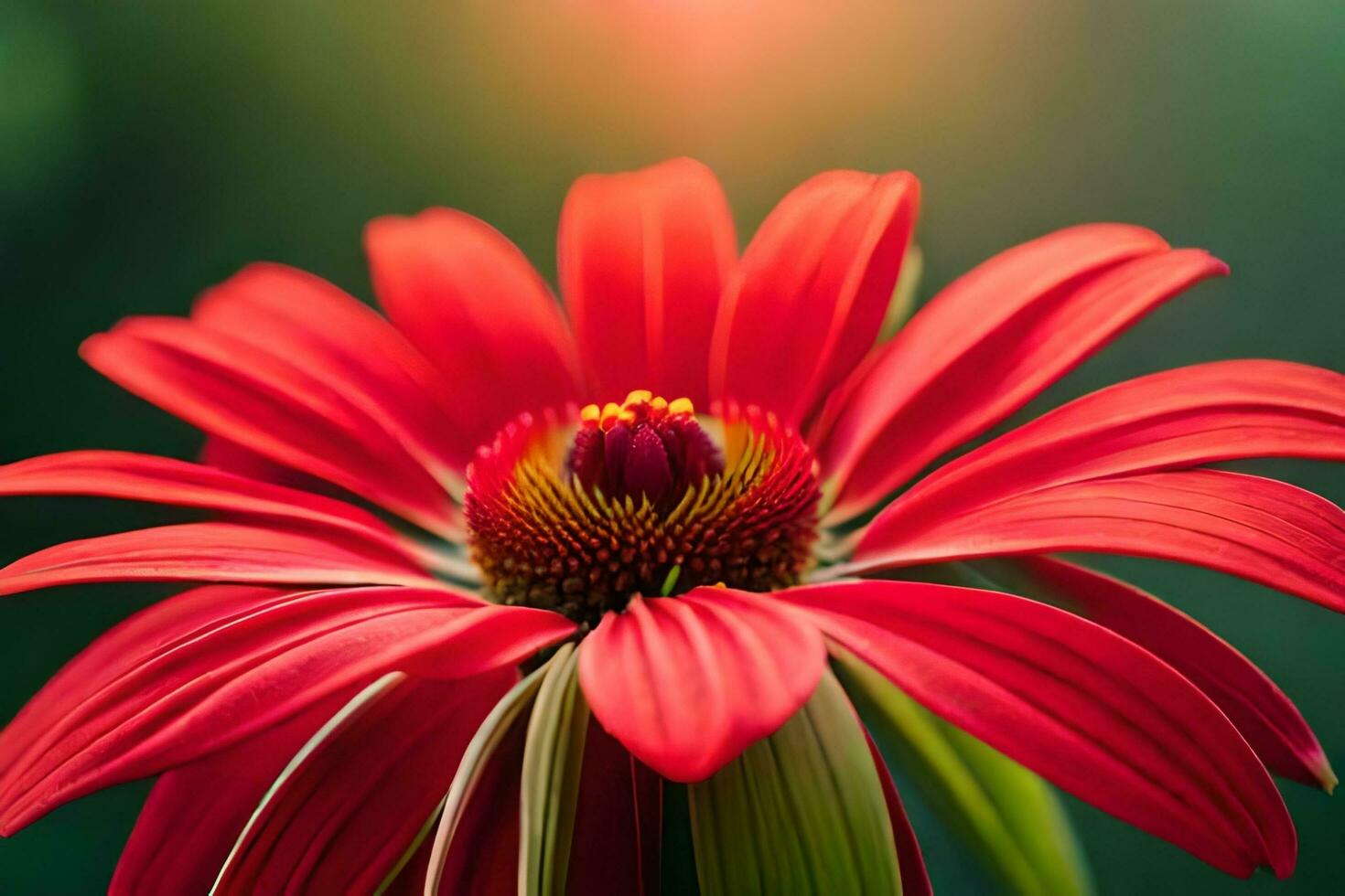 red flower with sun in background. AI-Generated photo
