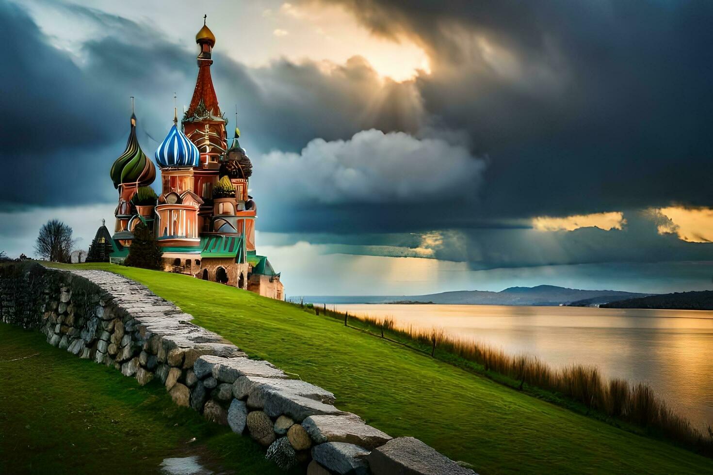 el Iglesia de S t albahaca en Moscú, Rusia. generado por ai foto