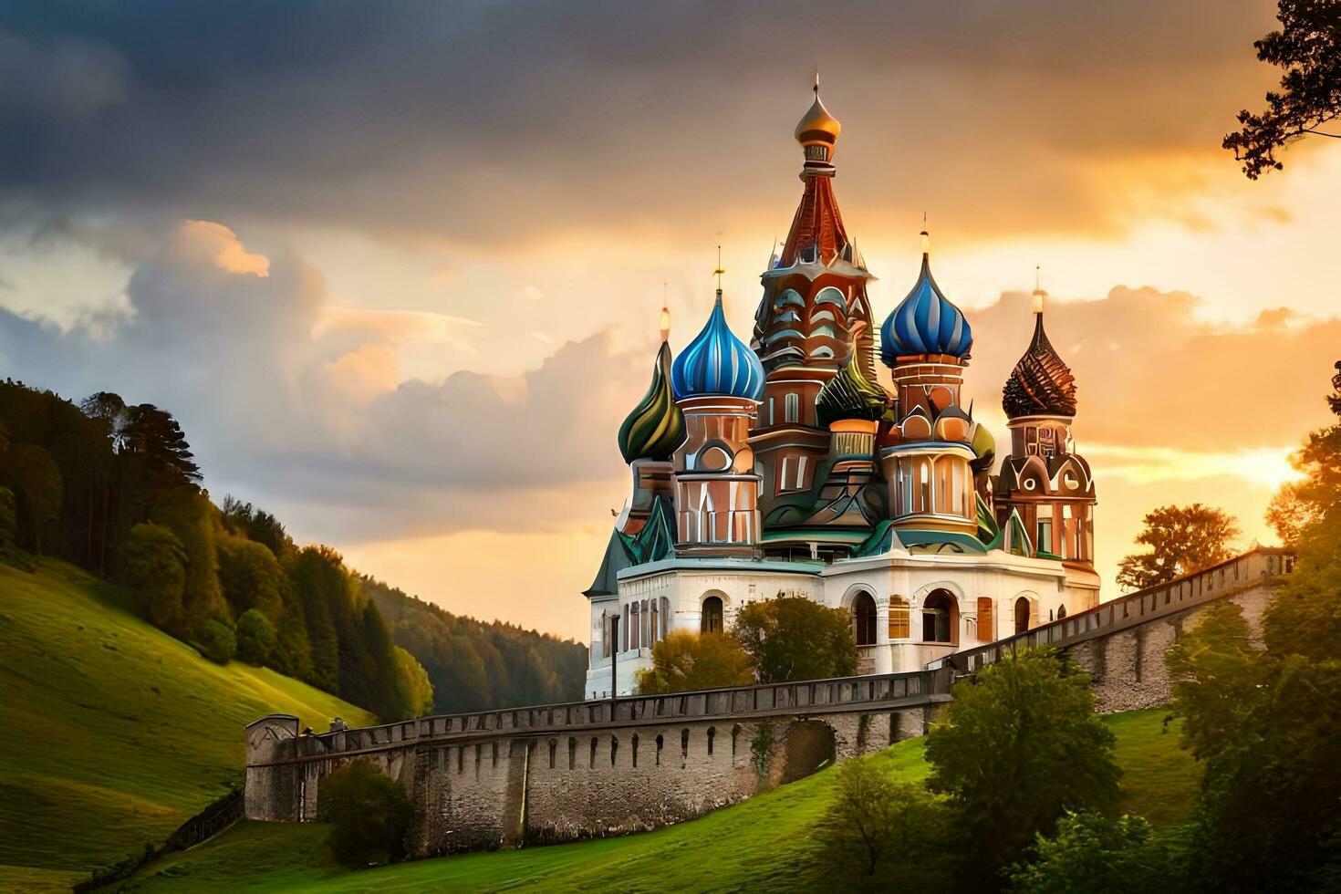 the church of st basil in the russian countryside. AI-Generated photo