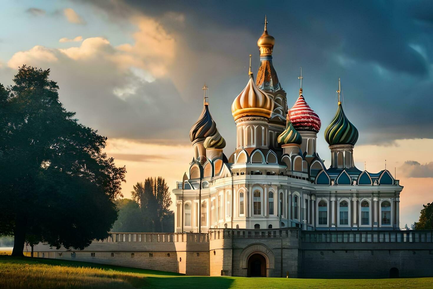 el Iglesia de S t albahaca en Moscú, Rusia. generado por ai foto