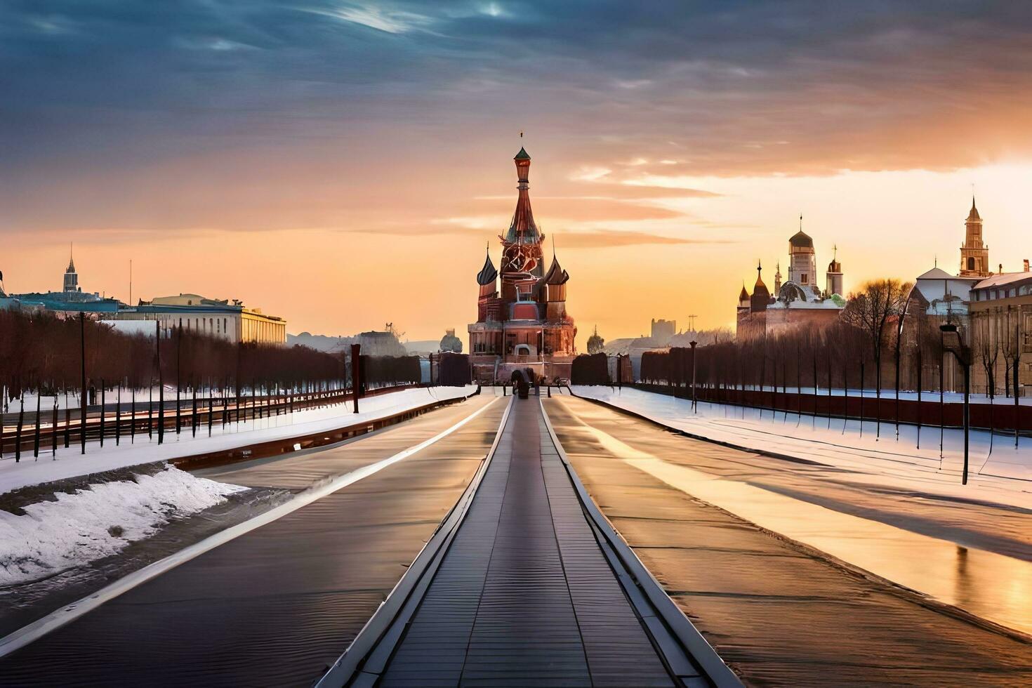 the kremlin and the red square at sunset. AI-Generated photo