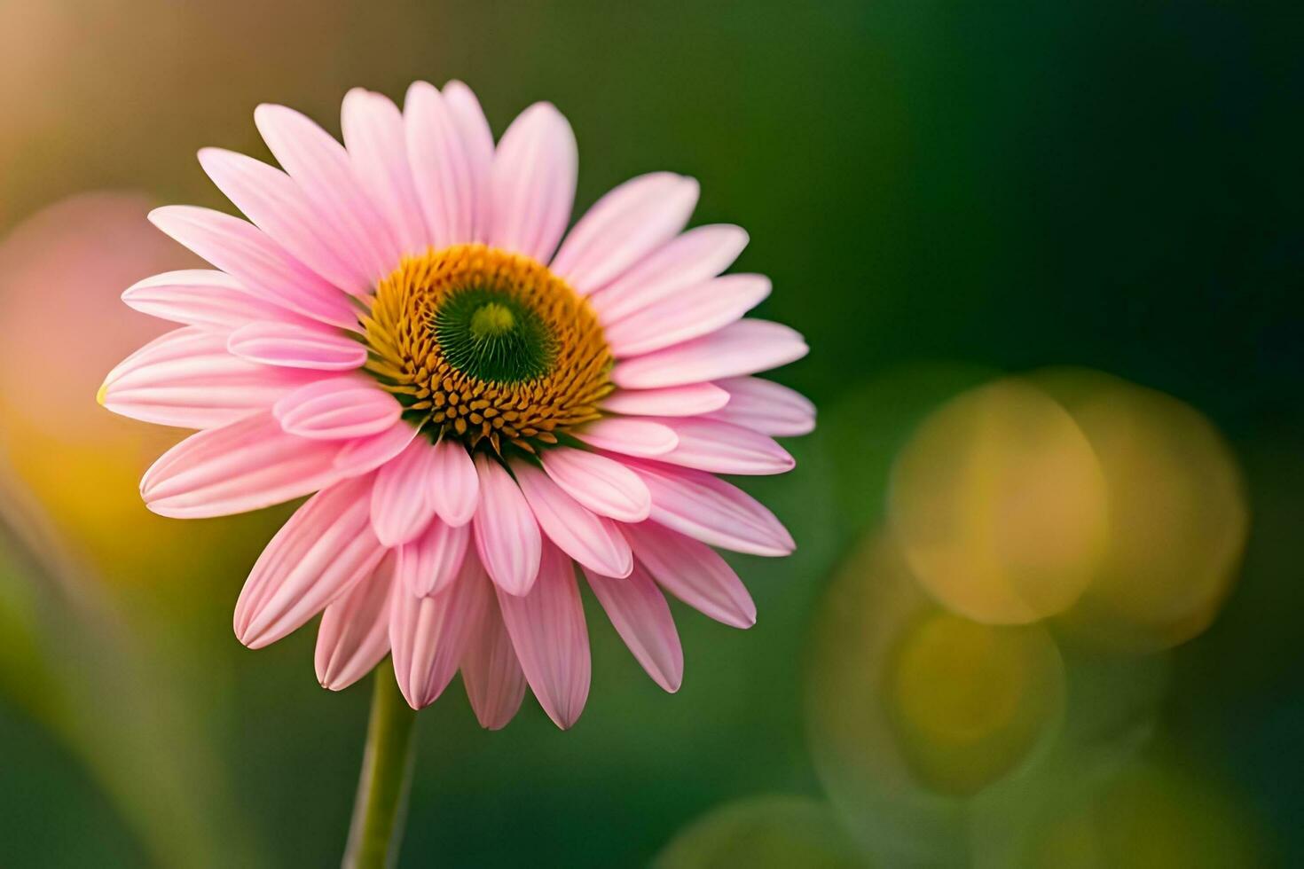 a pink flower with a green center in the middle. AI-Generated photo