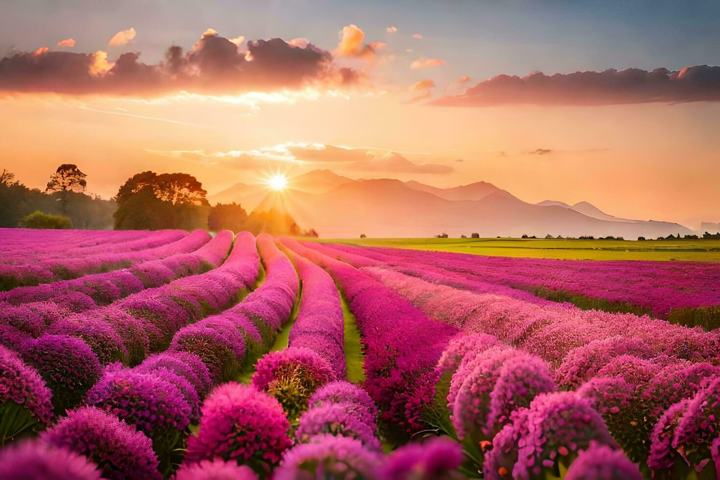 lavender field at sunset. AI-Generated photo
