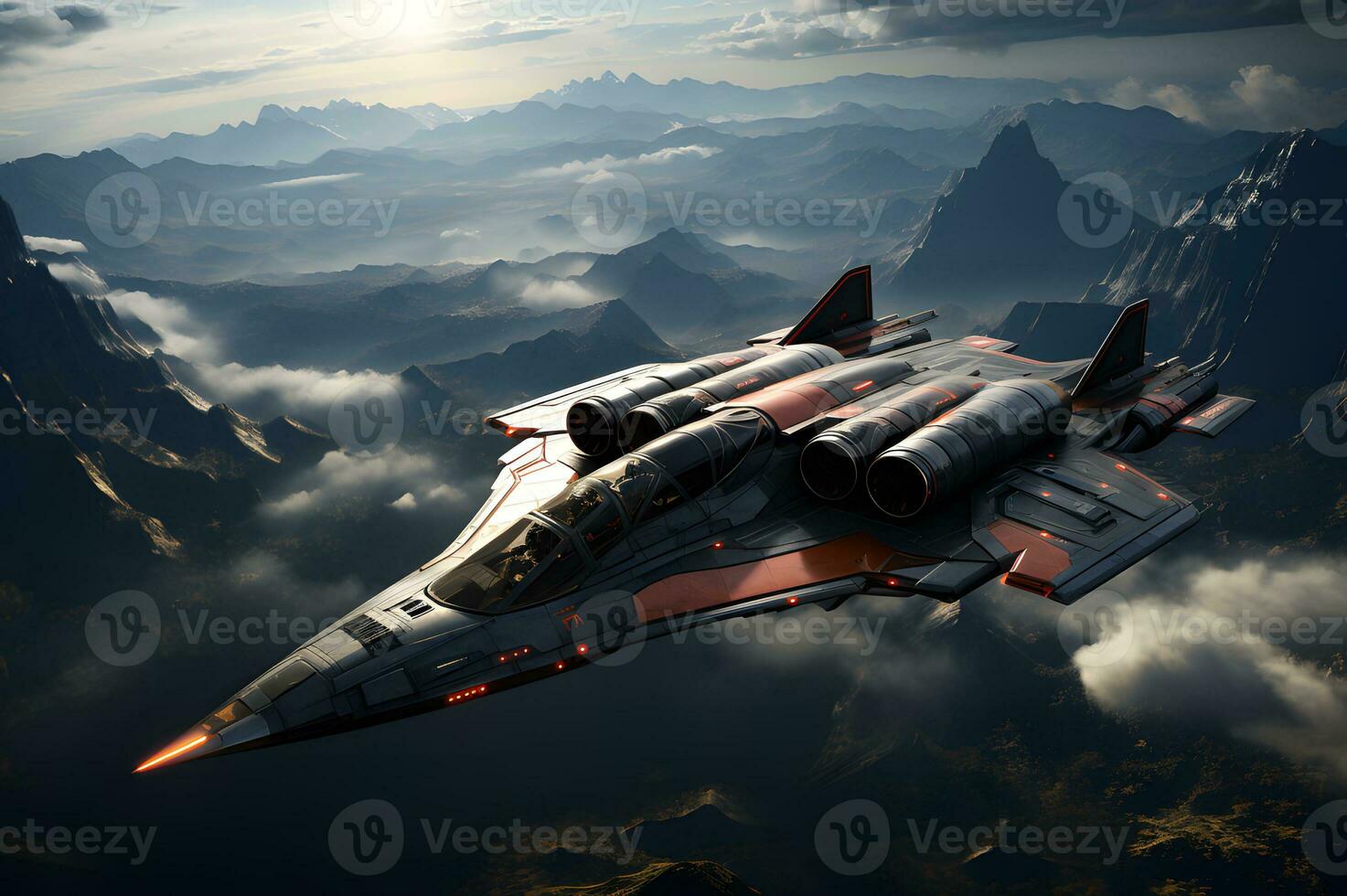 A fleet of spaceship fighter jets AI Generative photo
