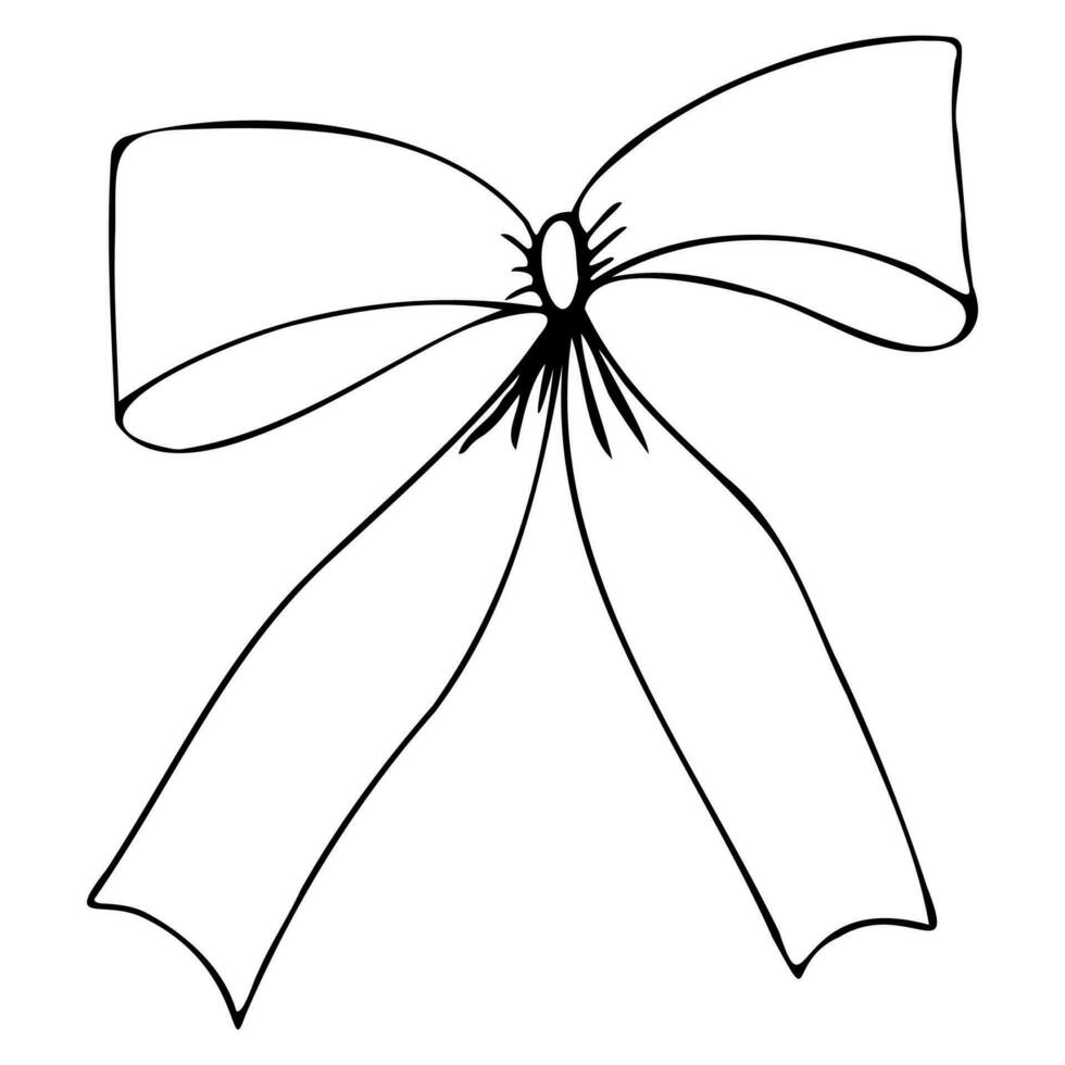 Doodle style ribbon bow linear black silhouette vector