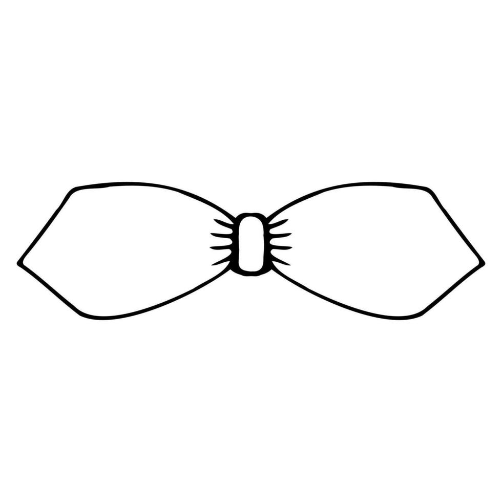 Vector bow butterfly classic in doodle style linear black isolated