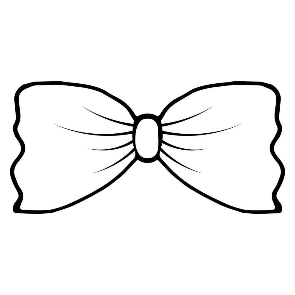 Vector butterfly bow with wavy edges in doodle style linear black isolated