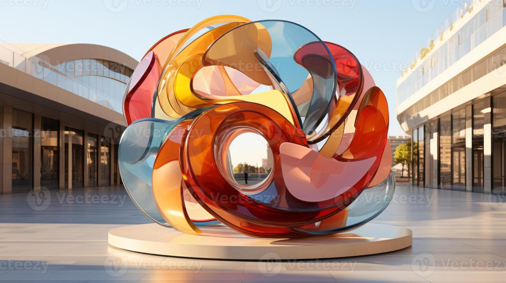 A vibrant and captivating sculpture stands in stark contrast to the