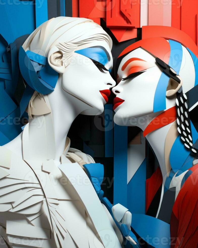 Two woman adorned in vibrant makeup stand as a reminder of the heroic cartoon characters and powerful anime heroes that inspire us to dream beyond reality, AI Generative photo