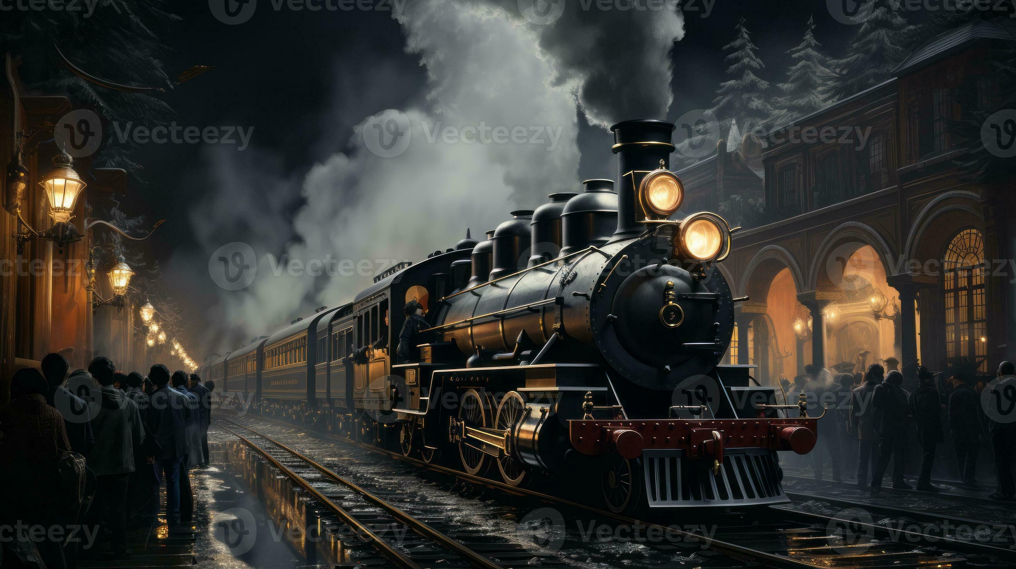 The thunderous roar of steam locomotive, billowing smoke and transporting  people and goods along winding railway, a reminder of power and beauty of  this majestic train on tracks, AI Generative 31570260 Stock