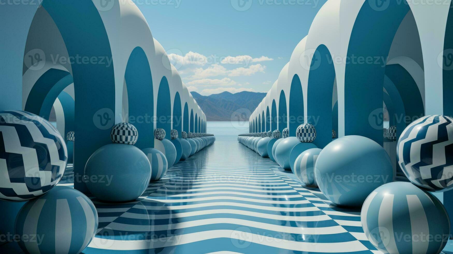 As the sky above glowed with brilliant blue and white spheres, the long corridor seemed to stretch on endlessly, beckoning one to explore its mysterious depths, AI Generative photo