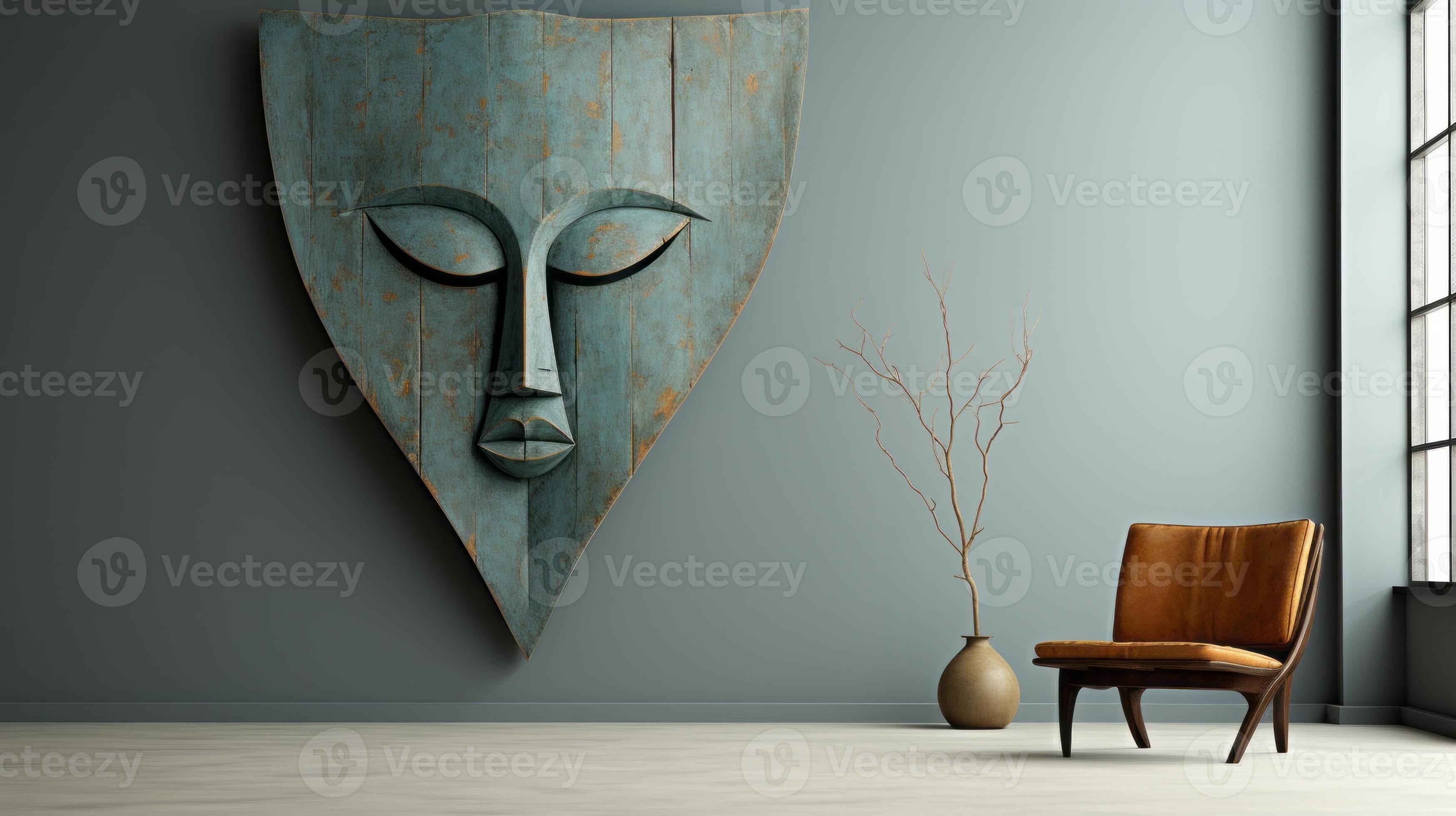 A captivating wooden sculpture adorns the wall, radiating warmth and