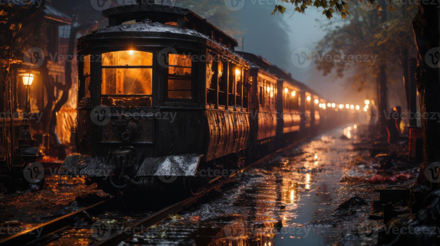 The thunderous roar of steam locomotive, billowing smoke and transporting  people and goods along winding railway, a reminder of power and beauty of  this majestic train on tracks, AI Generative 31570260 Stock