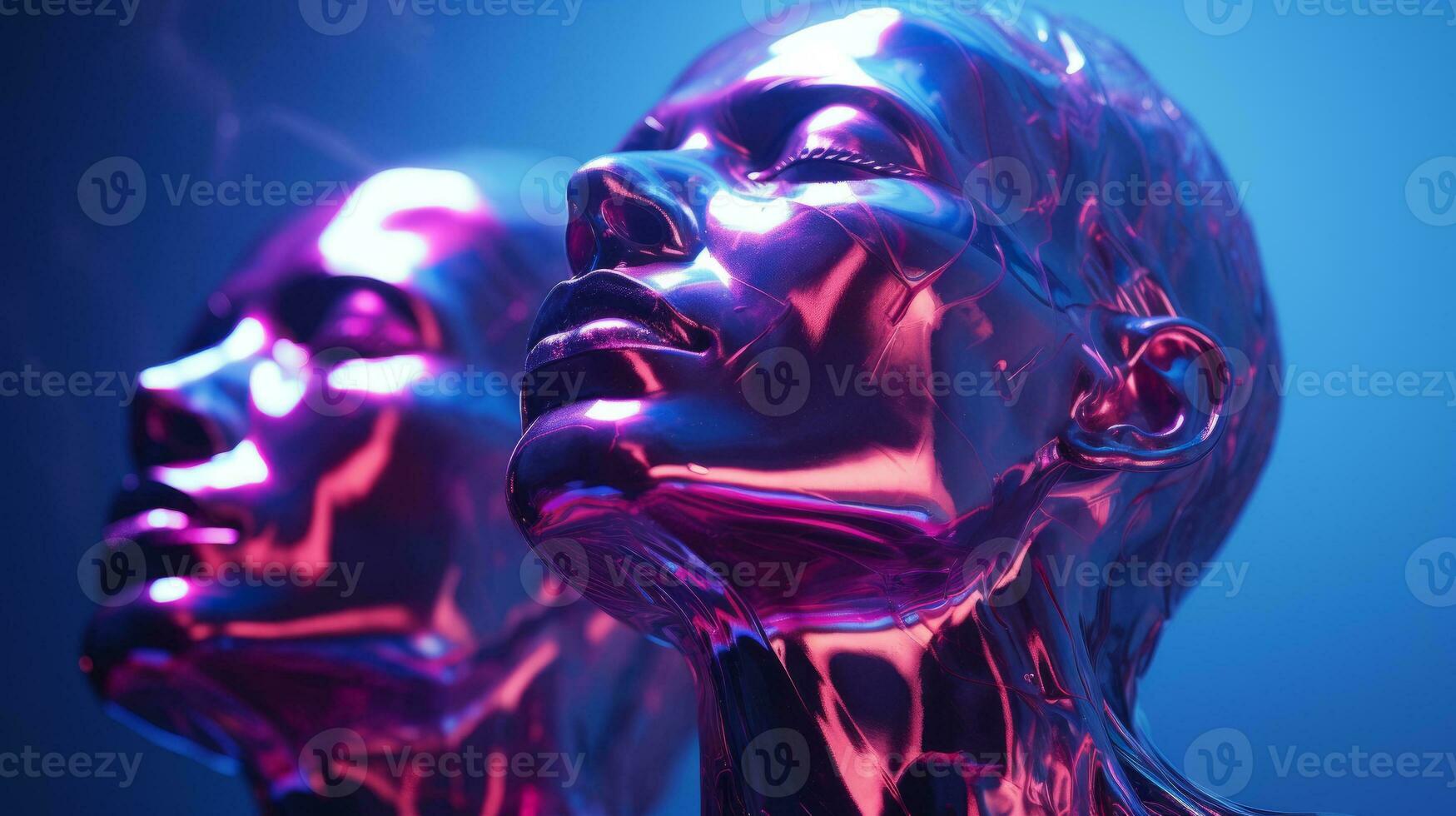 A vibrant concert of violet music radiates from the majestic artistry of the statue, creating an unforgettable experience, AI Generative photo