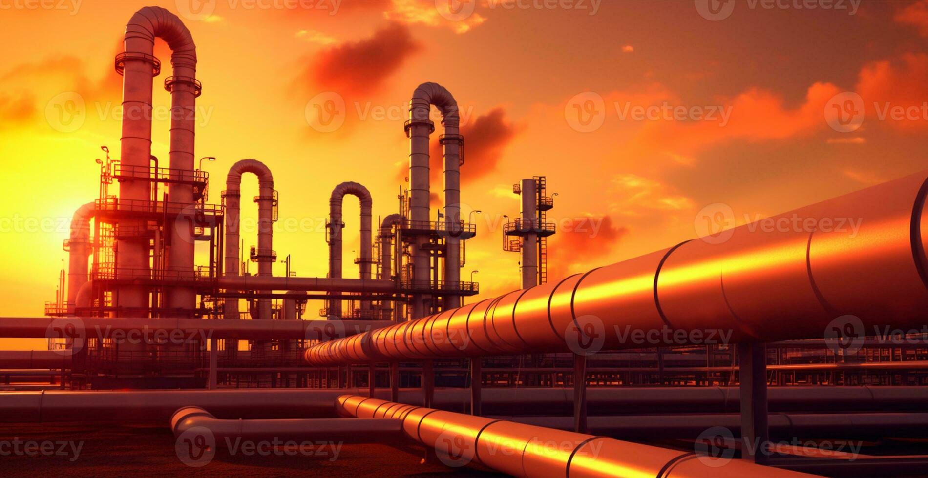 Industrial oil refinery area, detail of steel oil pipeline equipment, oil and gas storage - AI generated image photo