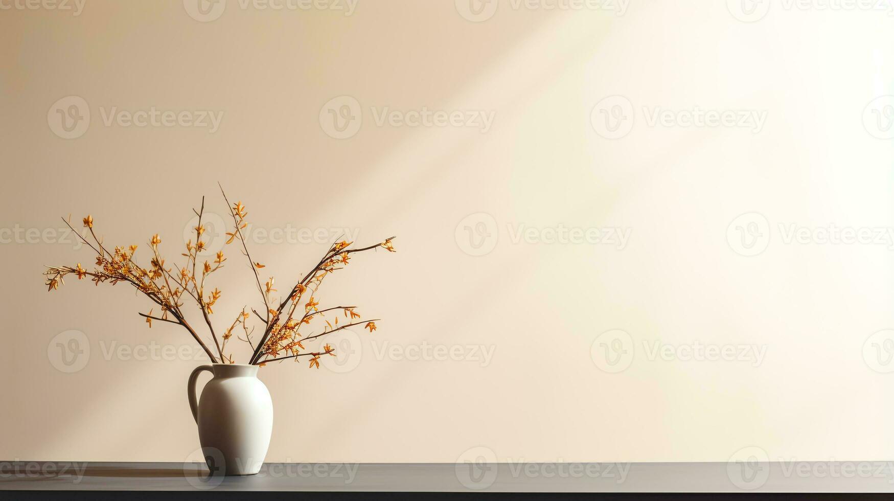 a red vase with a plant in it on a shelf AI Generative photo