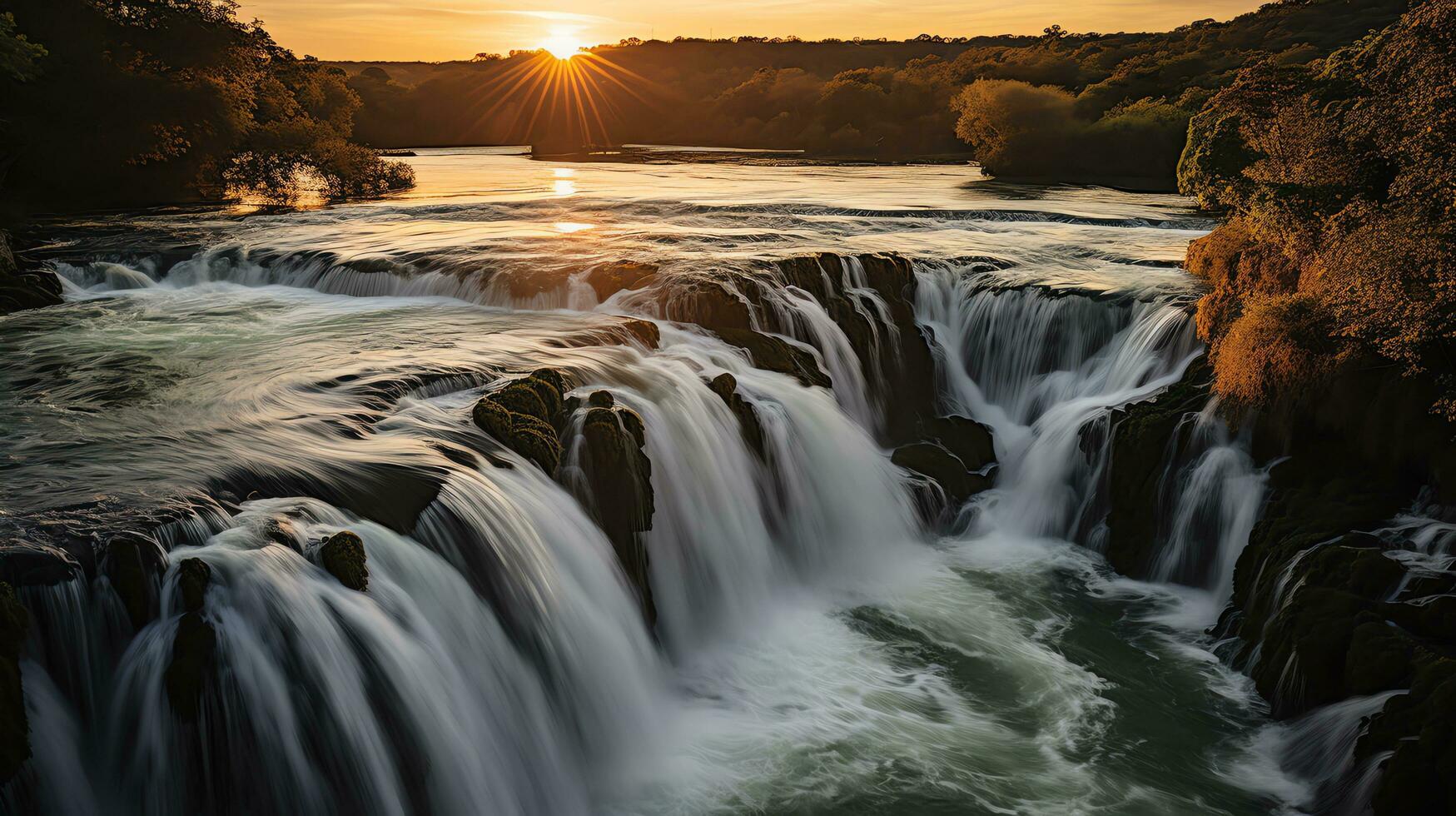 waterfall at sunset in the forest AI Generative photo