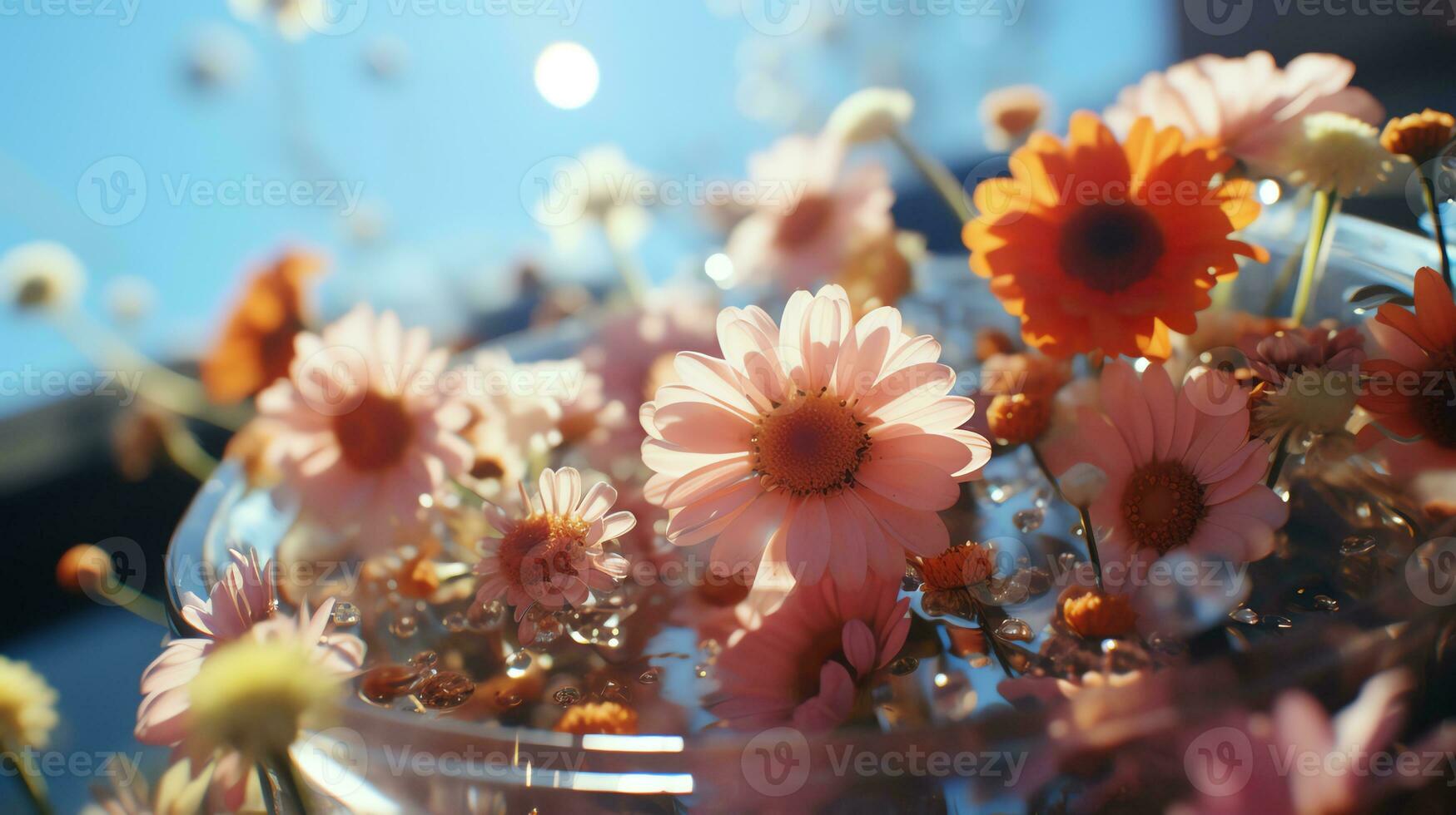 pink flowers in the desert with blue sky AI Generative photo