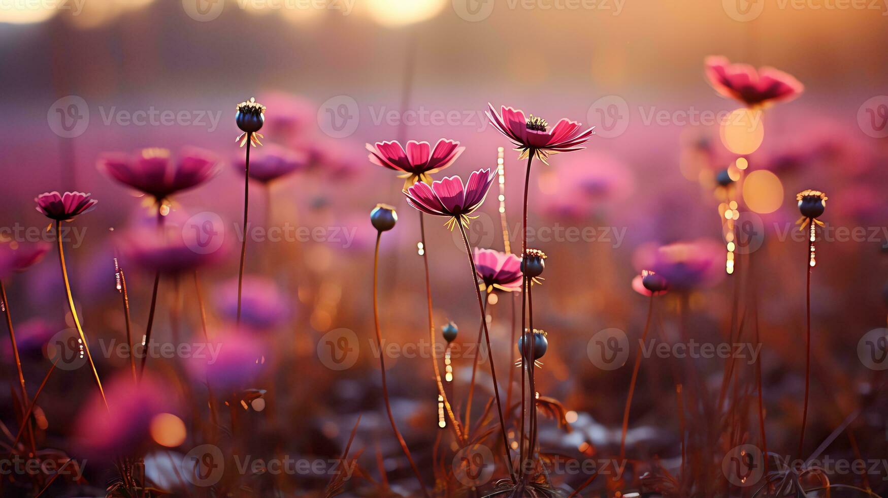 pink flowers in the desert with blue sky AI Generative photo