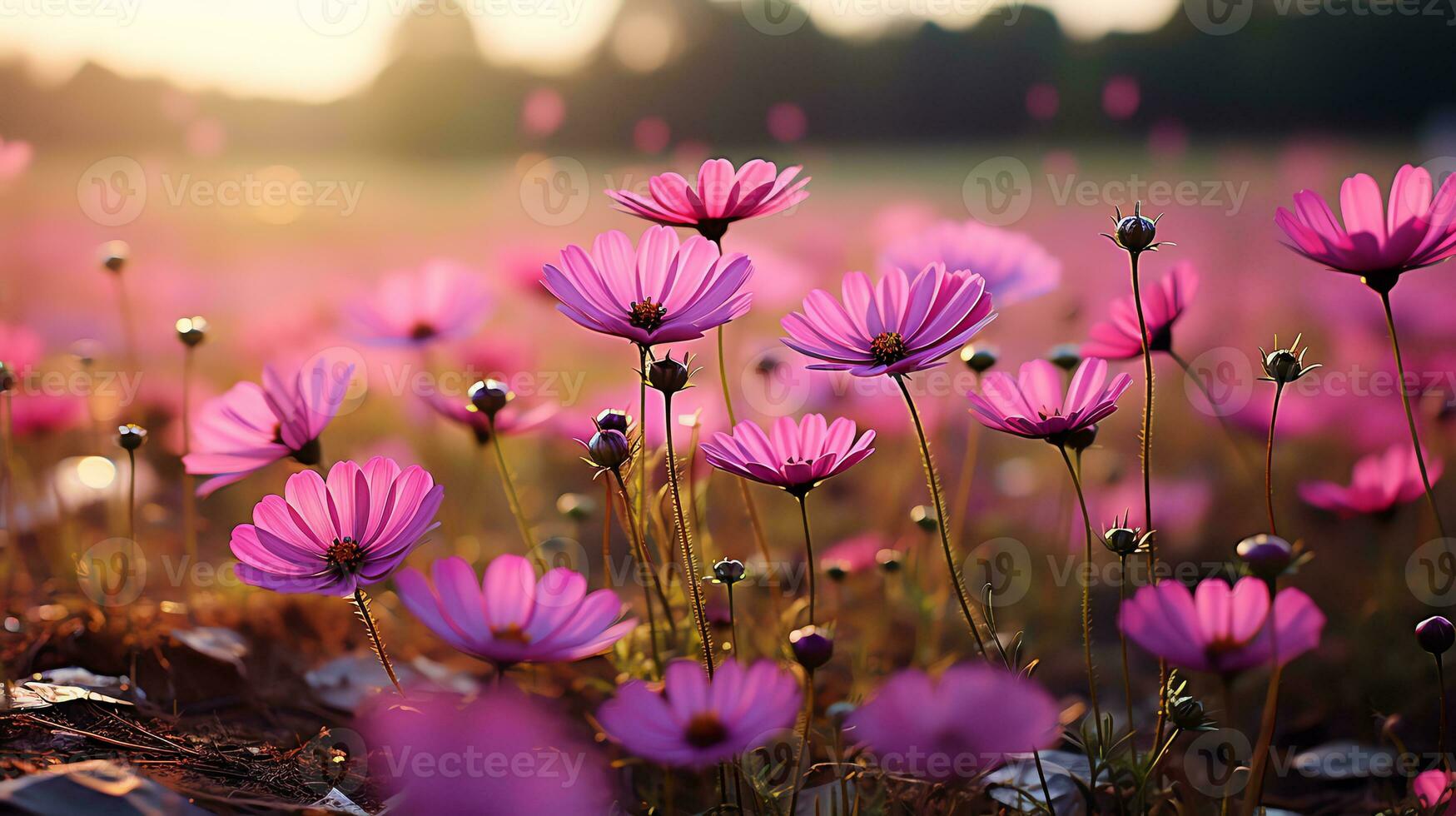 pink flowers in the desert with blue sky AI Generative photo