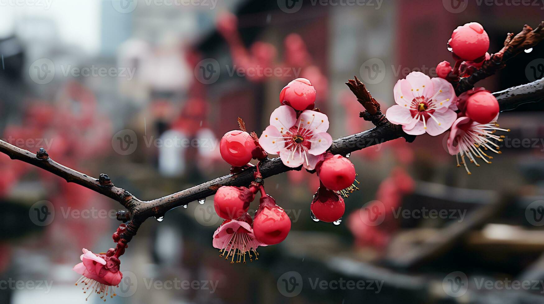 pink flowers in the desert with blue sky AI Generative photo